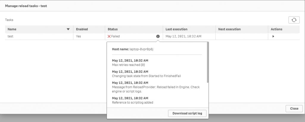 manage reload tasks - test